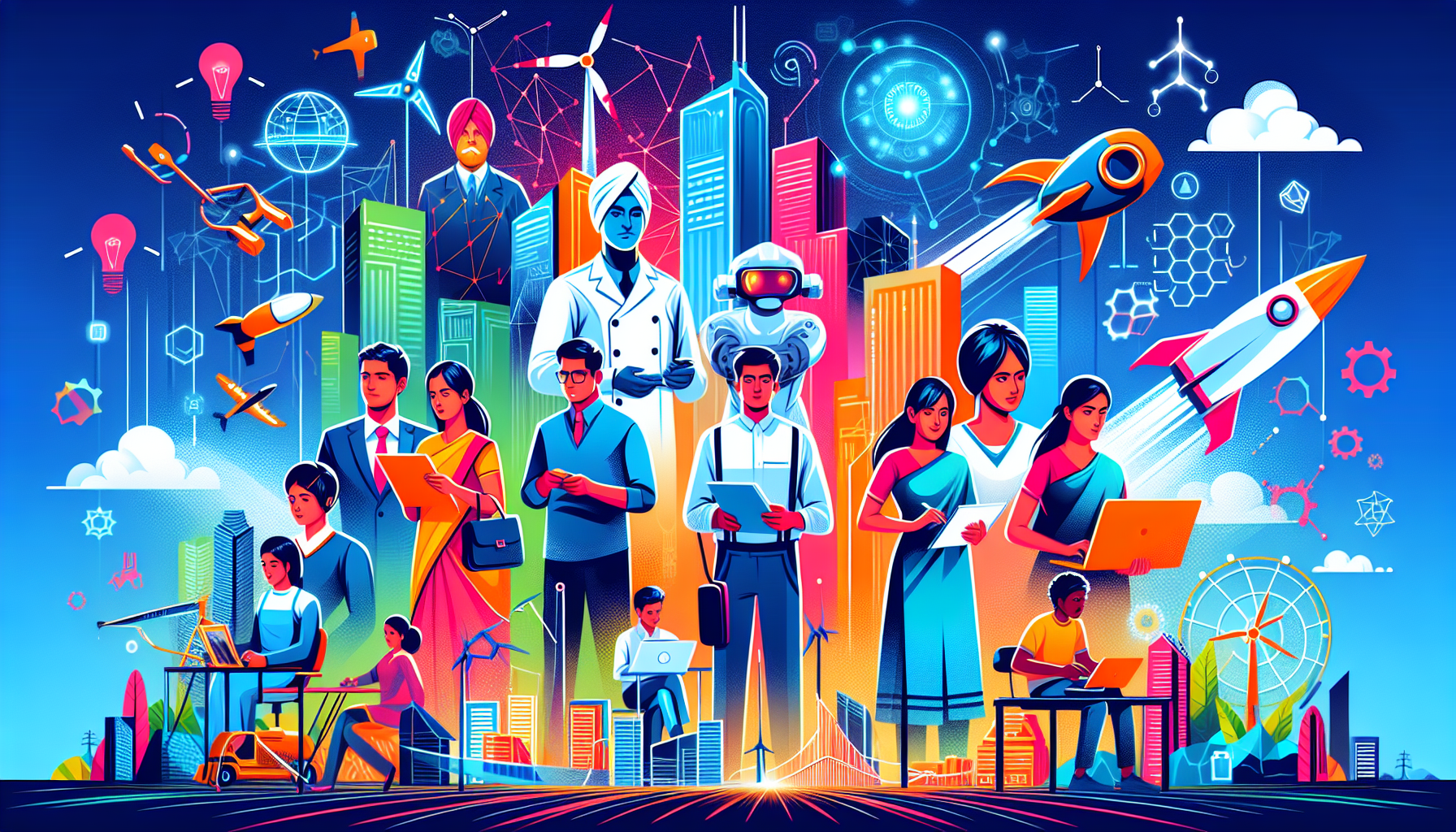 Top 10 Careers in Demand in India 2025 showcasing a diverse range of professionals in technology, healthcare, and renewable energy