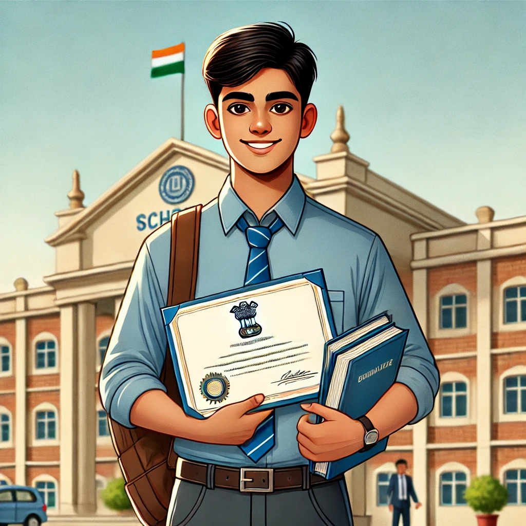 Indian student in school uniform holding a certificate, representing class 10th pass student job opportunities.