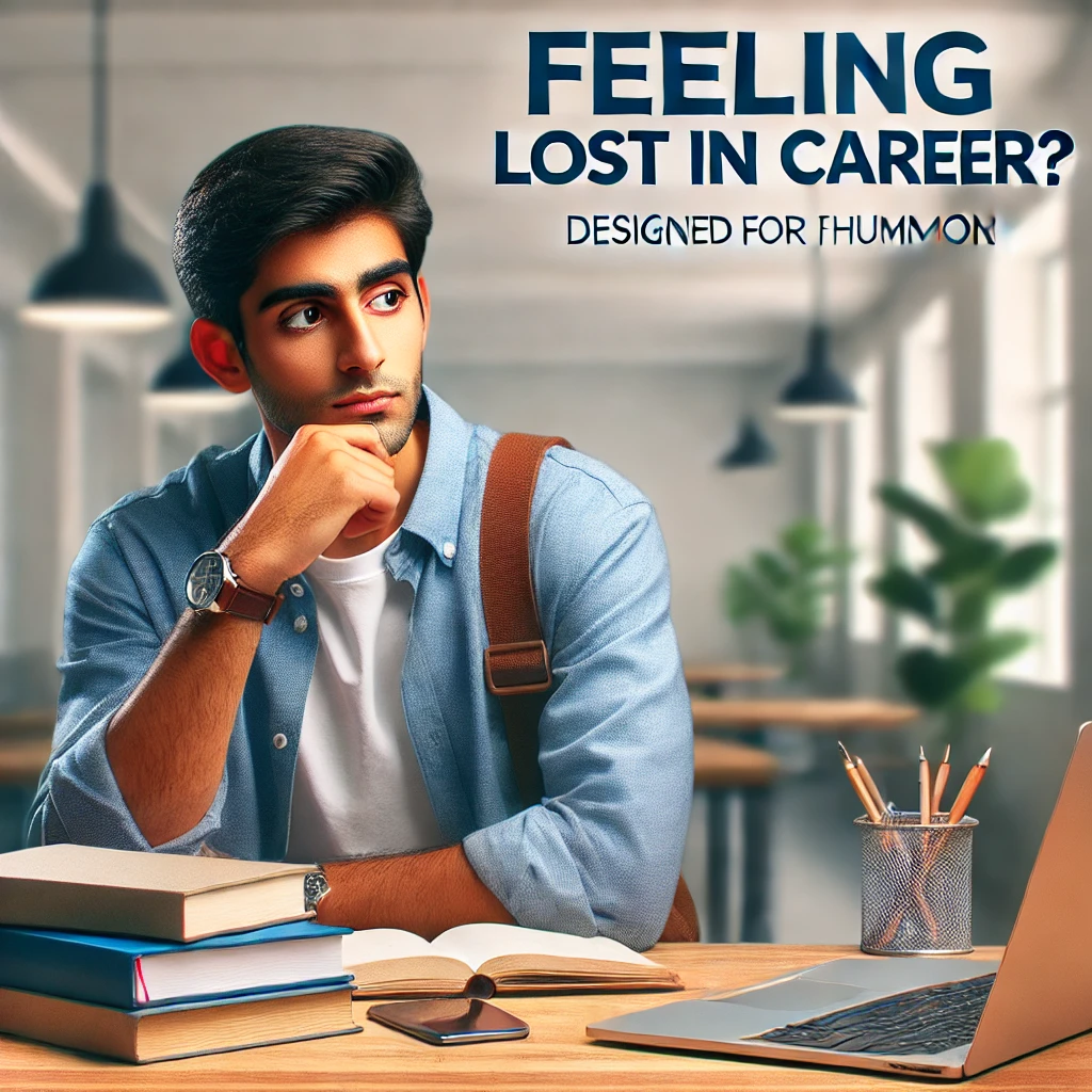 An Indian student staring into the distance, representing uncertainty and feeling lost in career.