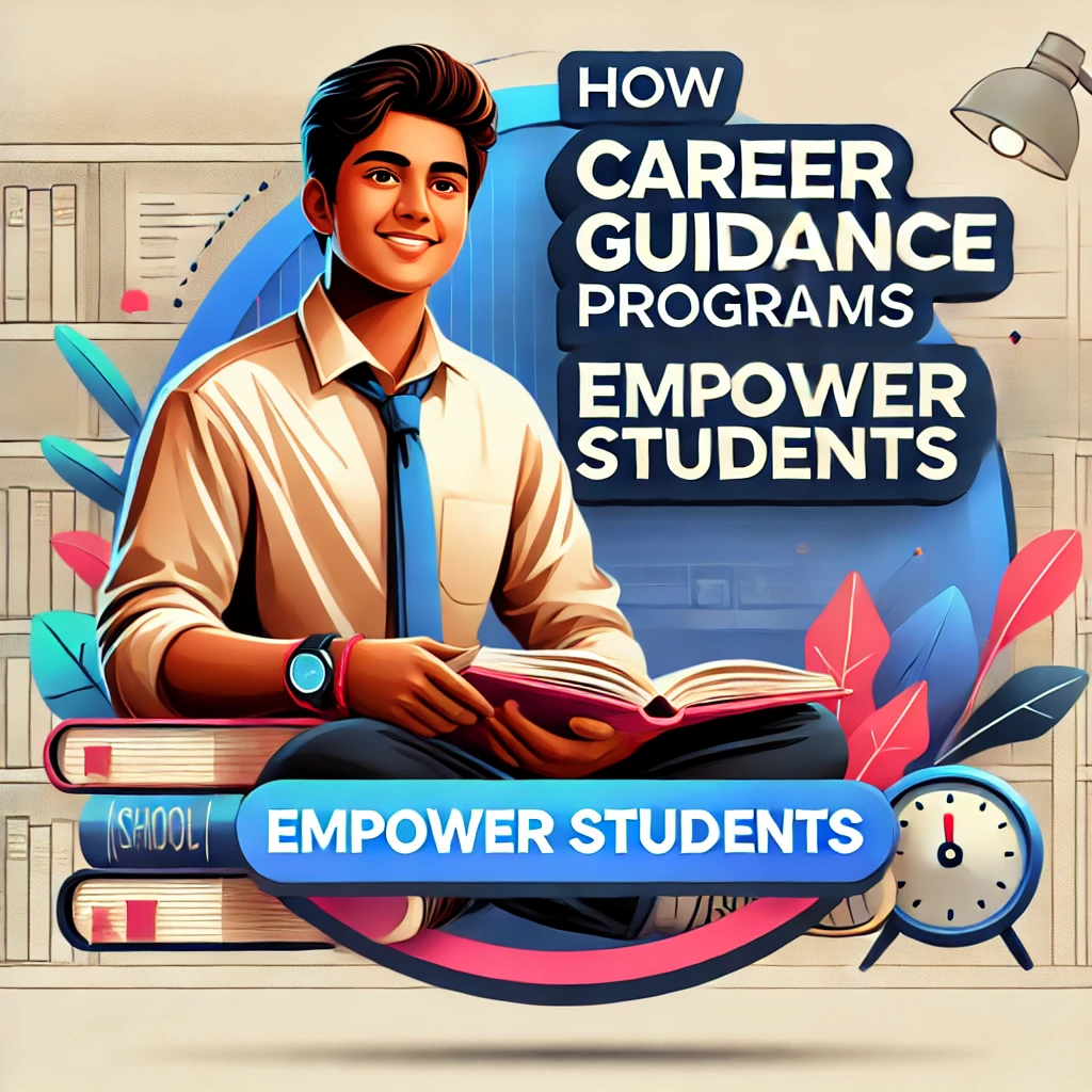 a1c4b758-5d6a-4d3f-af30-9aa045fd8dd2 An Indian student confidently holding a book and laptop, with the keyword 'How Career Guidance Programs Empower Students' displayed prominently.