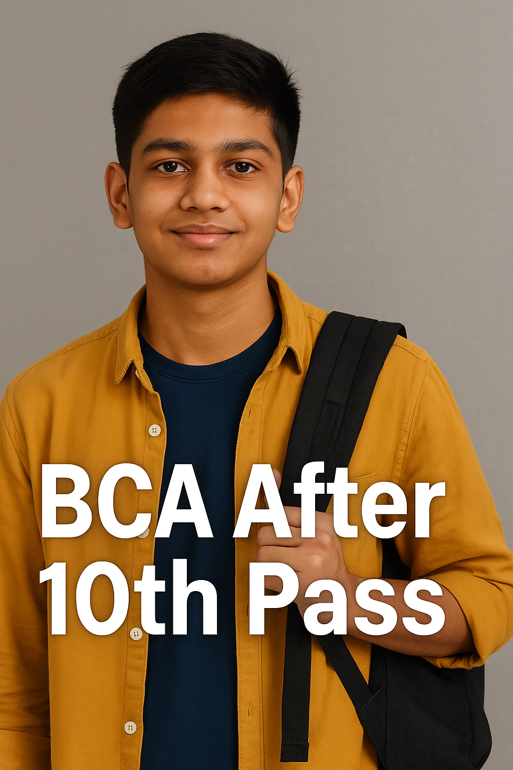 0f6f2619-66fe-44e2-9970-17198adc4cd9 A young Indian student confidently smiling with books in hand, showcasing opportunities for pursuing BCA after 10th pass.